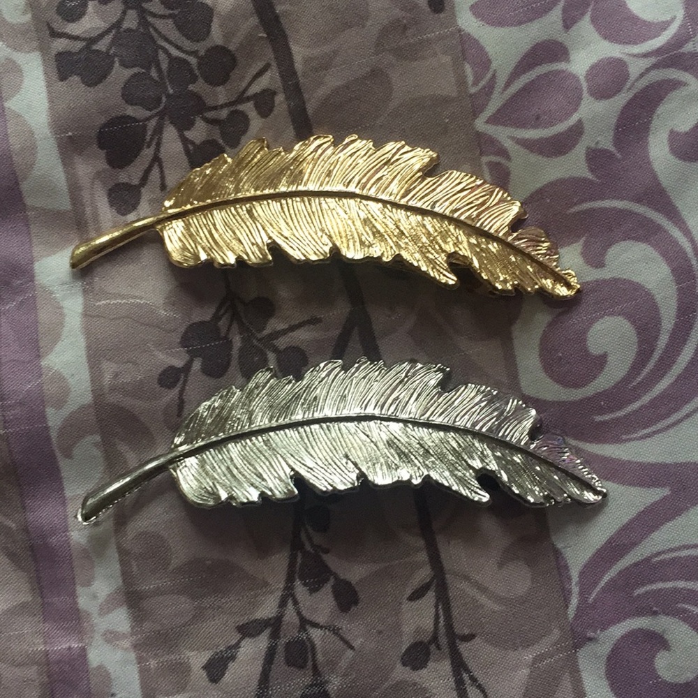 Gold & Silver Feather hair clips